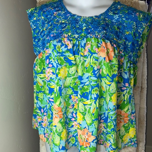 Savanna Jane Tops - Savanna Jane Blue Floral Embroidered Sleeveless Tunic